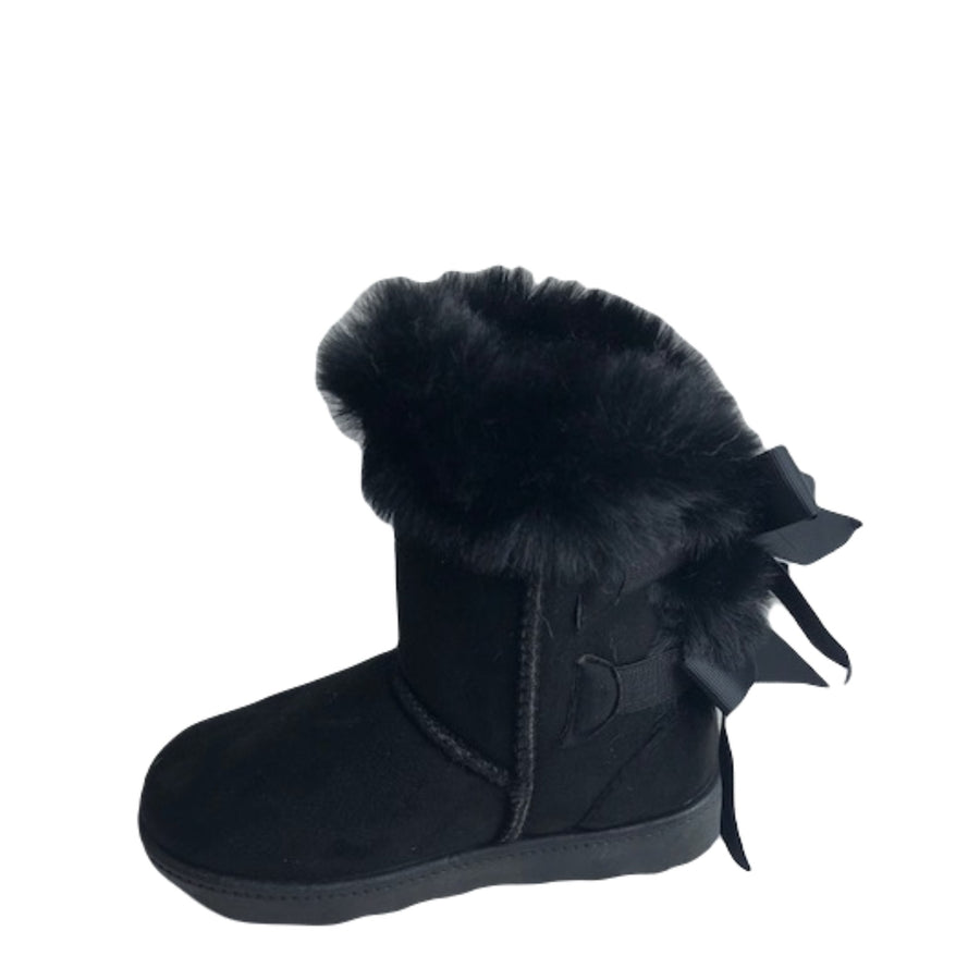 Fur Lined Snow  Boot/ 2Bows (BLACK)