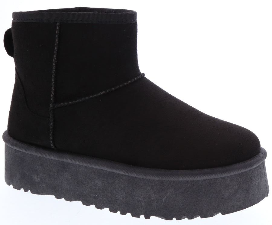 Slip-On Platform Ankle Snow Boot (BLACK)