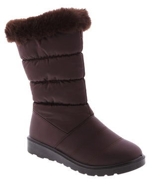 Knee High Fur Lined Nylon Snow Boot (BROWN)
