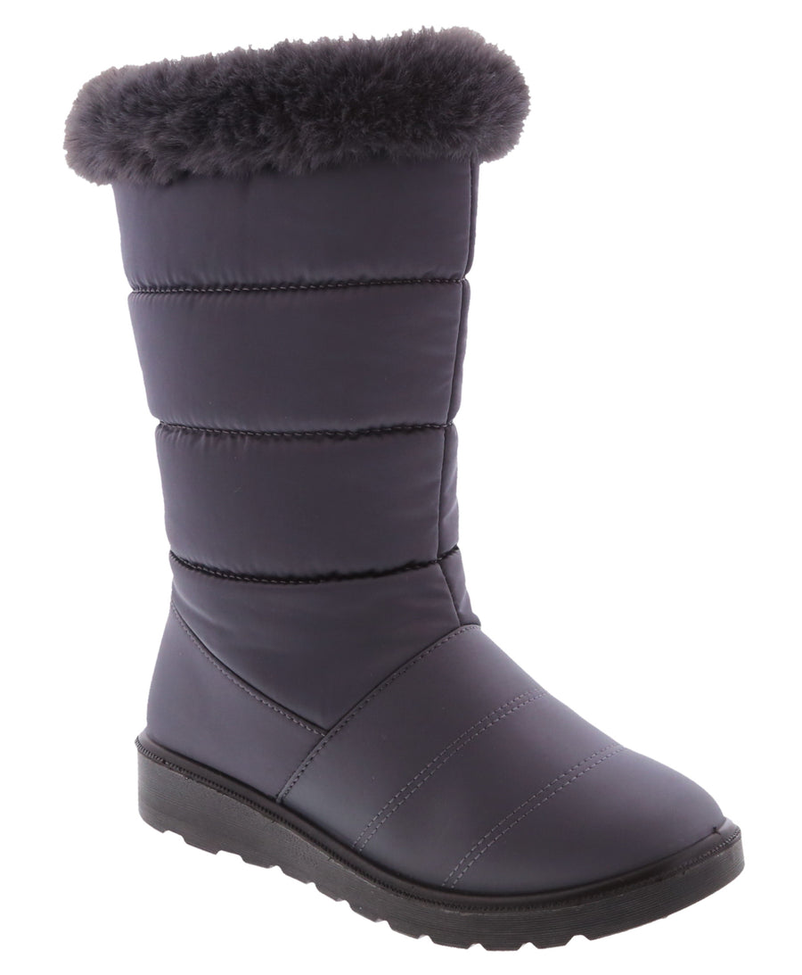 Knee High Fur Lined Nylon Snow Boot (GREY)