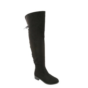 Back Lace OTK Flat Boot (BLACK)