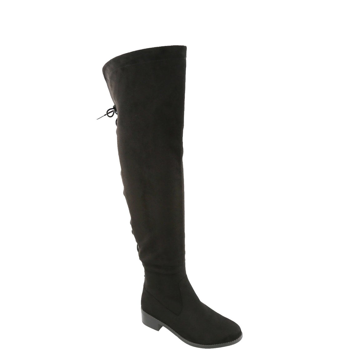 Back Lace OTK Flat Boot (BLACK)