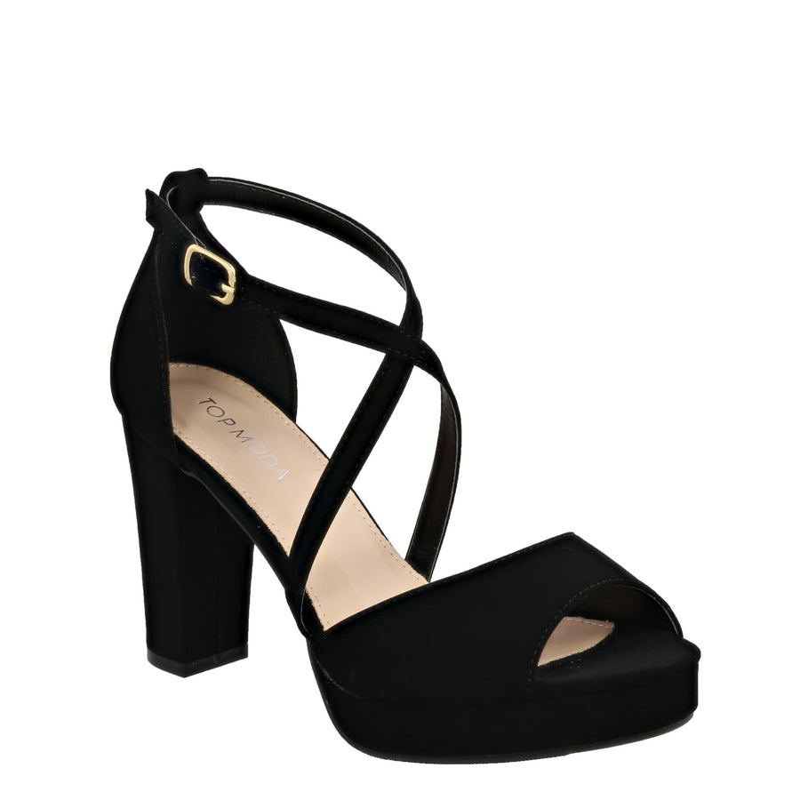 Cross Strap Glt Platform Heel Sandal (BLACK)