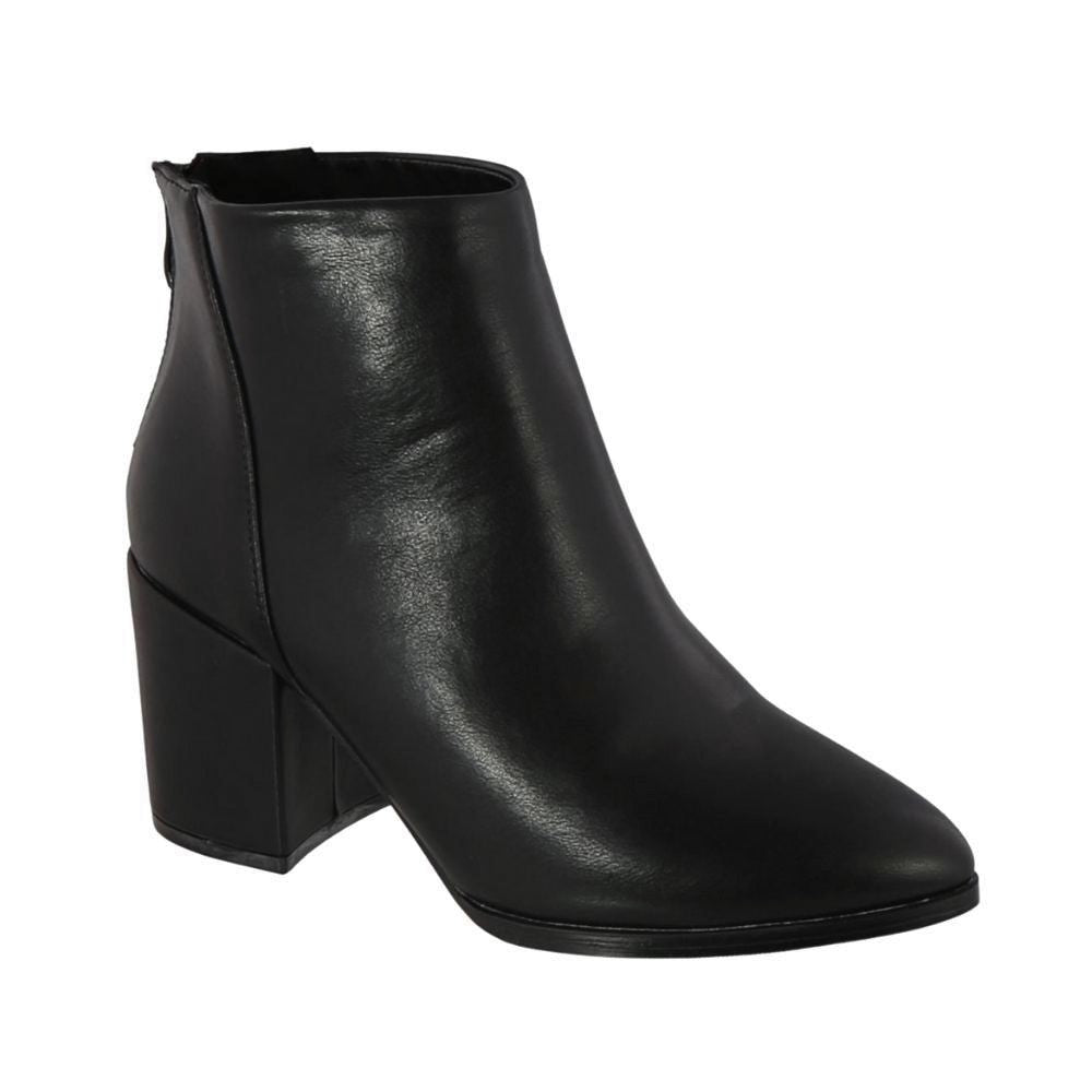 Chunky Heel Pointed Ankle Bootie (BLACK)