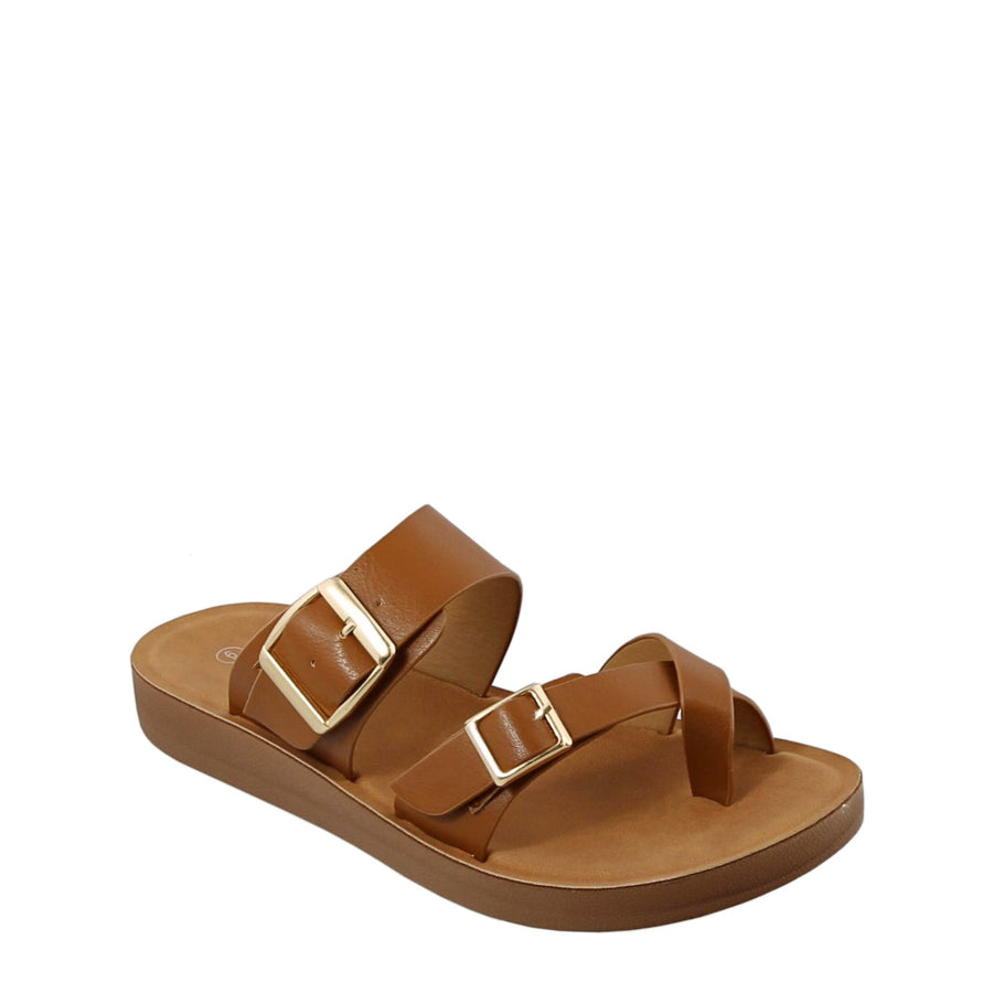 2Buckle Slip On Comfy Sandal (TAN)