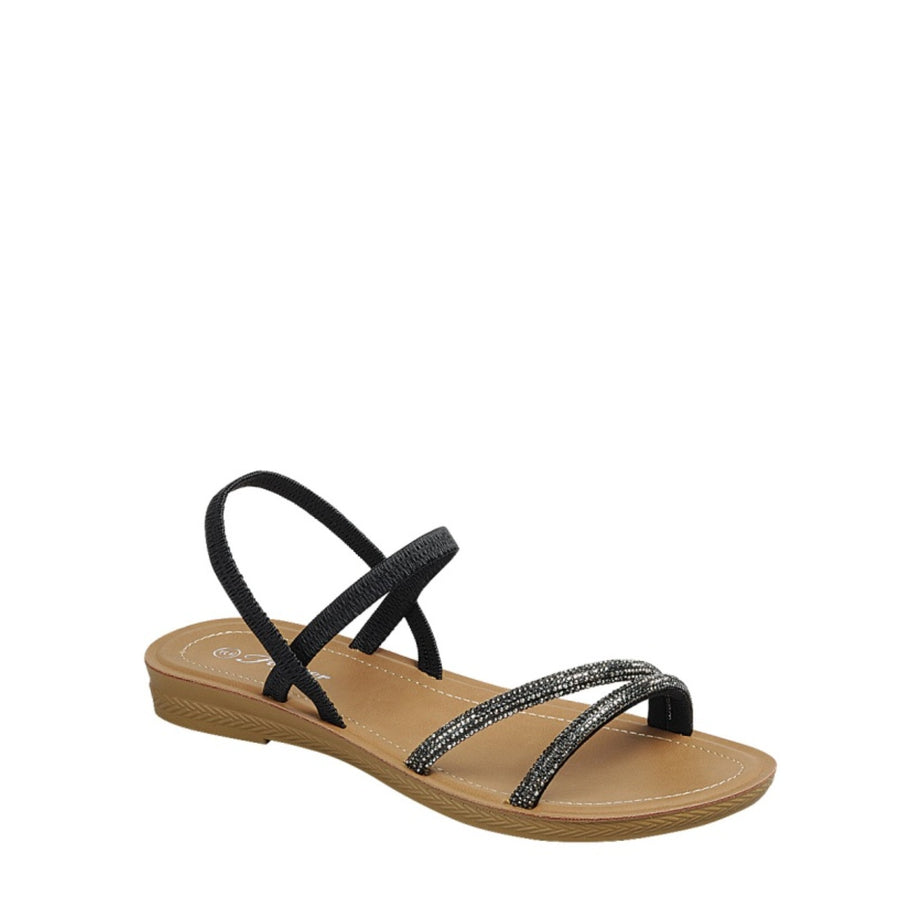 Gem Stone Slim Strap Sandal (BLACK)