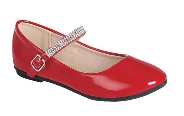 Rhinestone Strap Kids flats (RED)