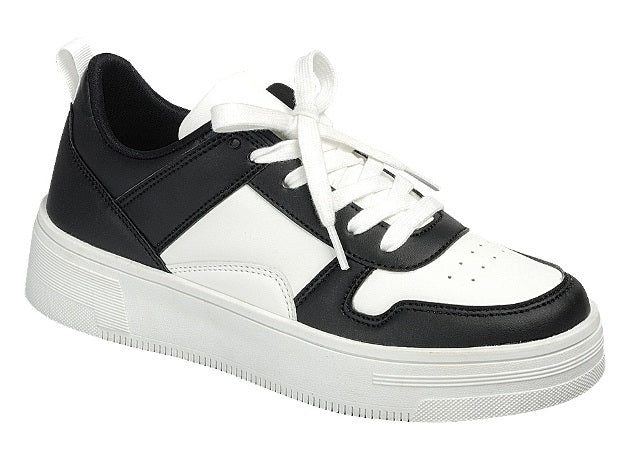 Color Block Lace-Up Kids Sneaker (BLACK/WHITE)