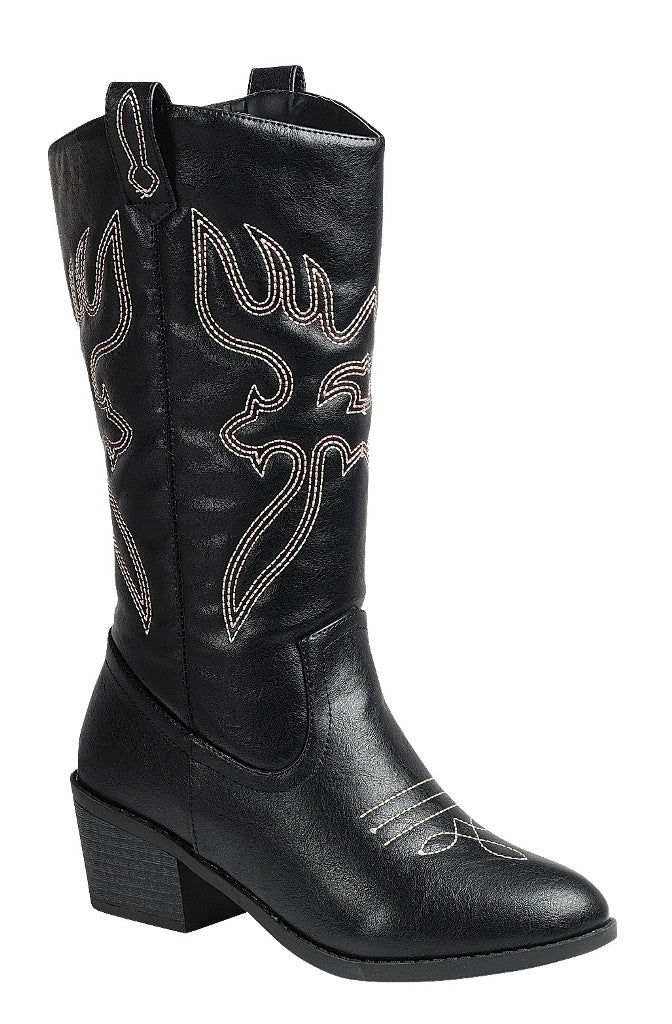 Embroidered Western Kids Boot (BLACK)