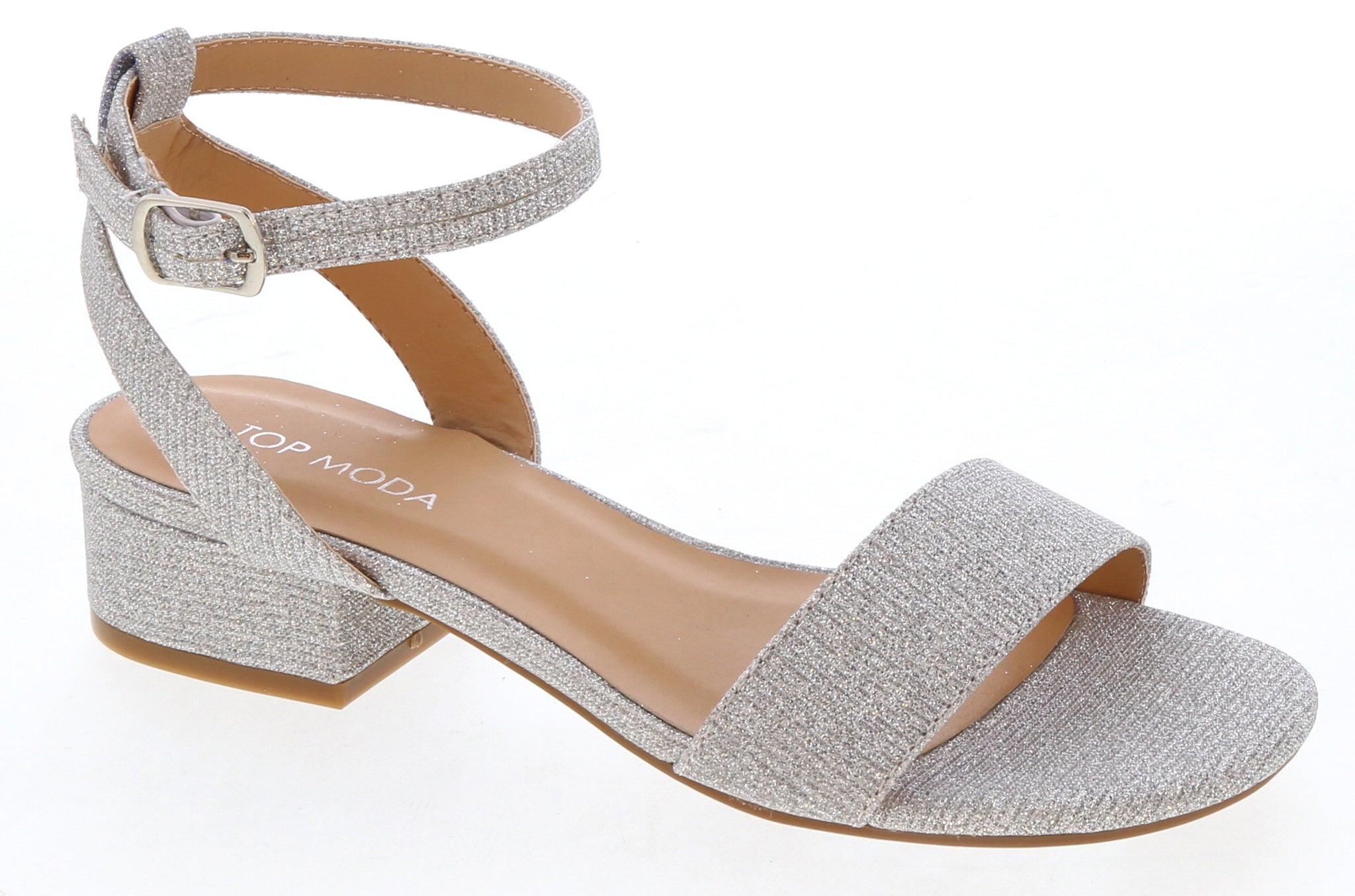 Ankle Strap Low Heel Sandal (SILVER GLITTER)