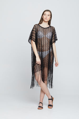 Weaved Cover-Up w/ Fringe (BLACK)