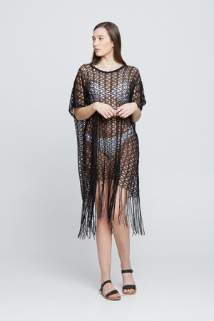 Weaved Cover-Up w/ Fringe (BLACK)
