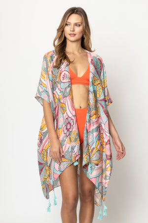 Paisley Print Kimono (CORAL)