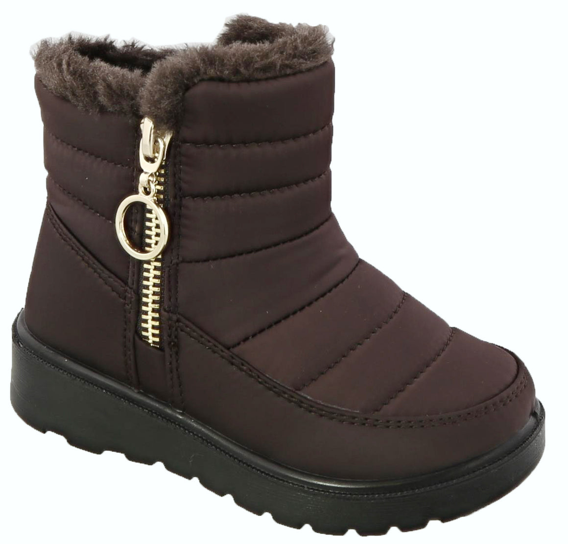 Side Zipper Nylon Toddler Snow Boot (BROWN)