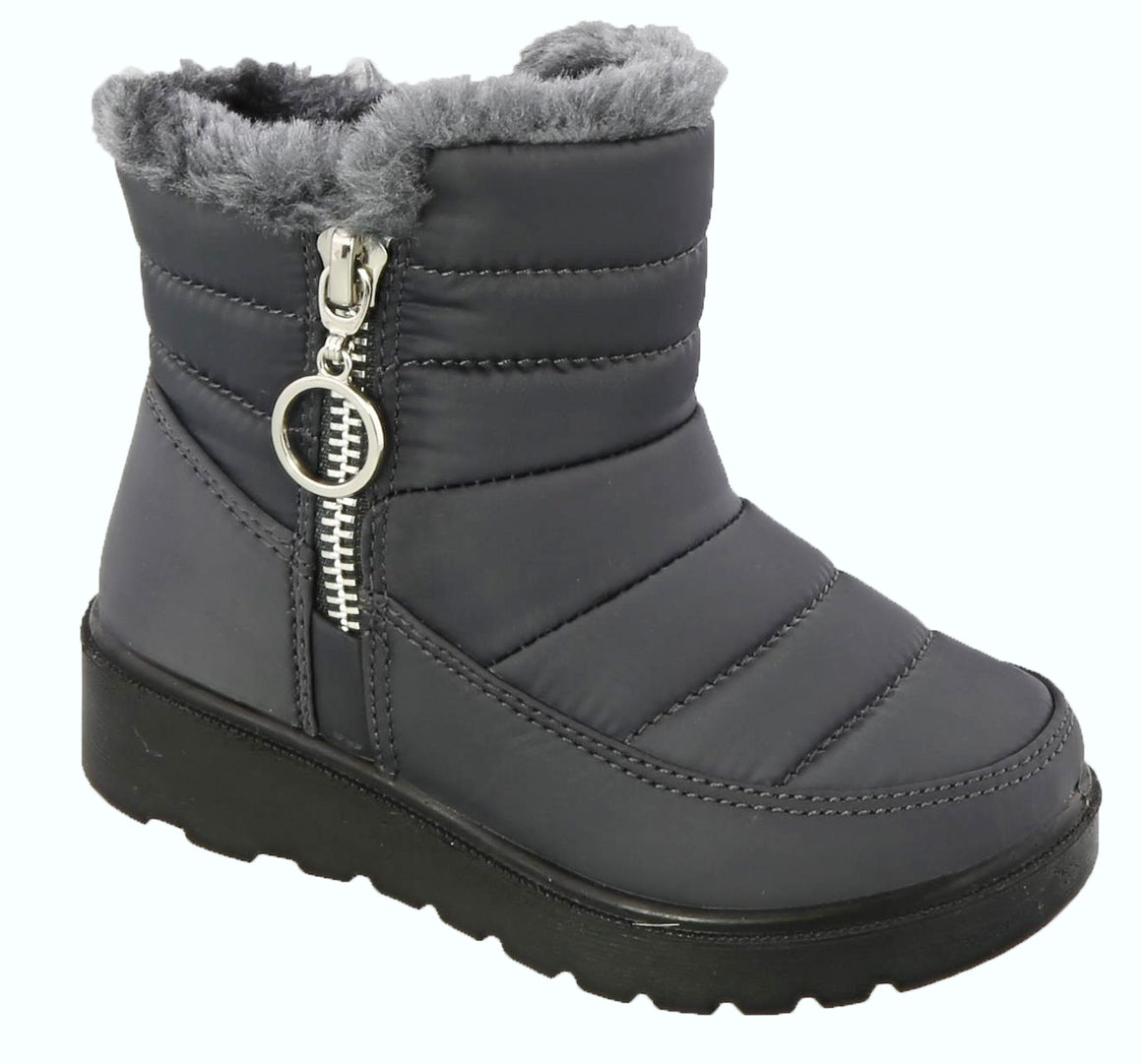 Side Zipper Nylon Toddler Snow Boot (GREY)