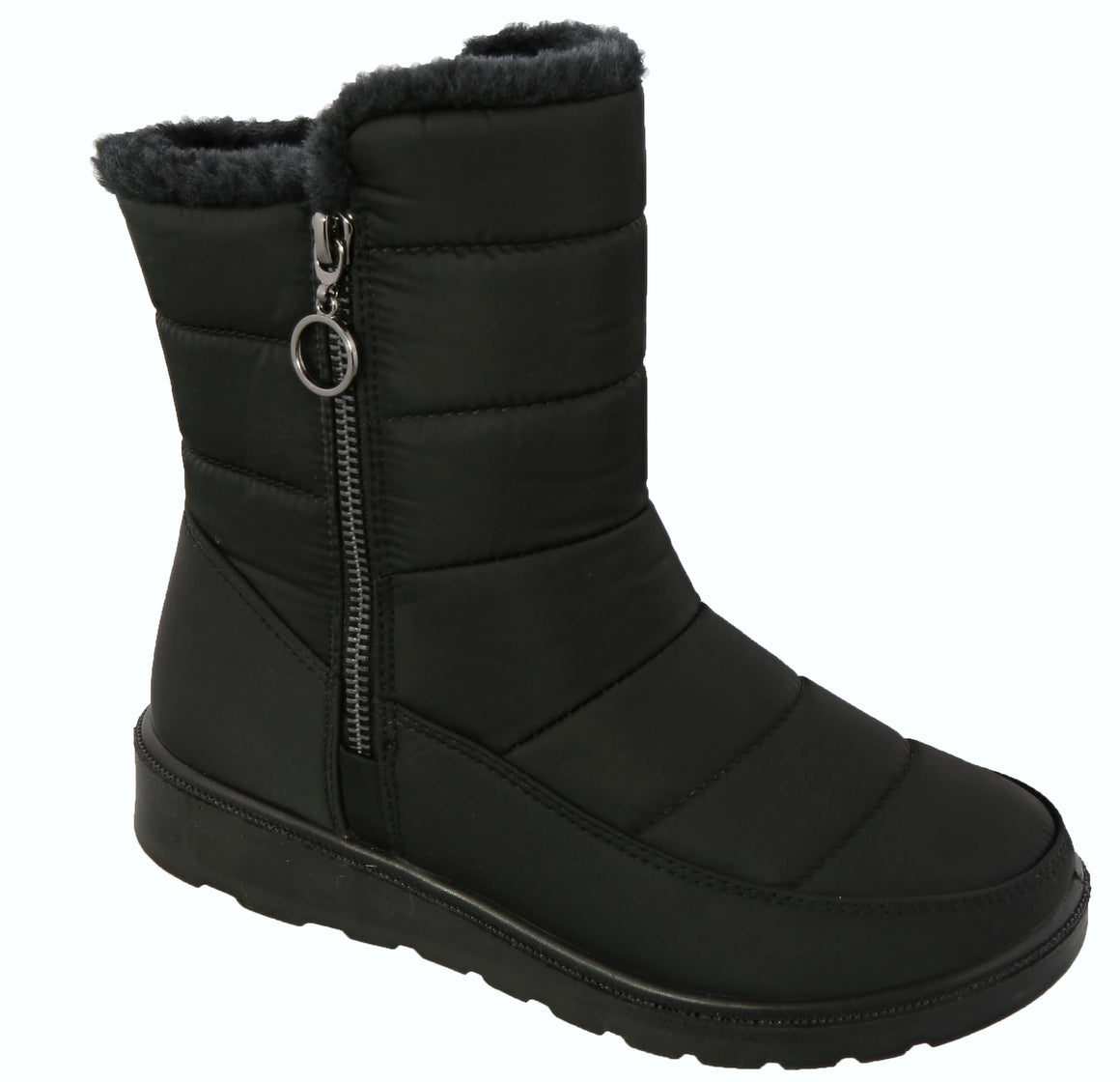Side Zipper Nylon Snow Boot (BLACK)