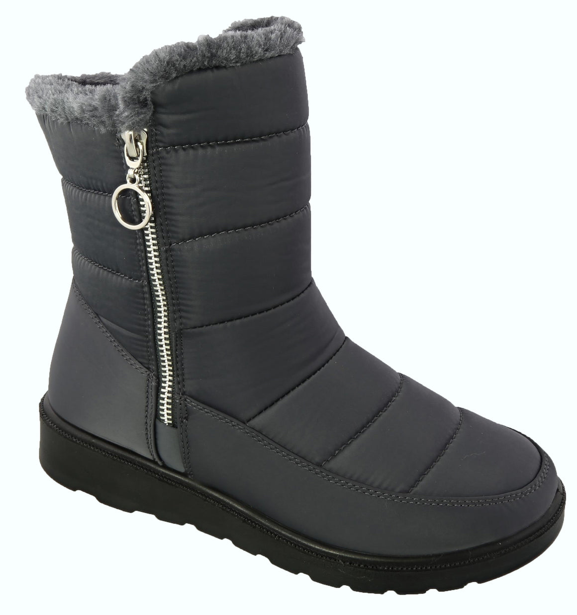 Side Zipper Nylon Snow Boot (GREY)