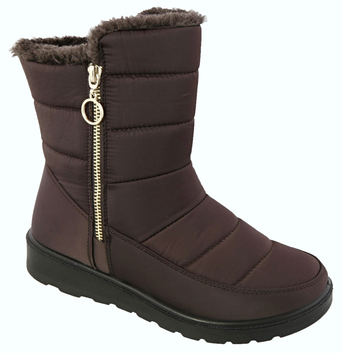 Side Zipper Nylon Snow Boot (BROWN)