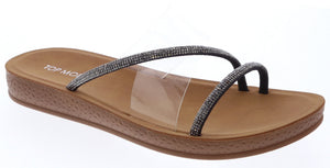 Rhinestone and Clear Strap Sandal (BLACK)