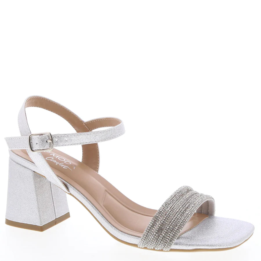 2Bow Slip On Dress Sandal (SILVER GLITTER)