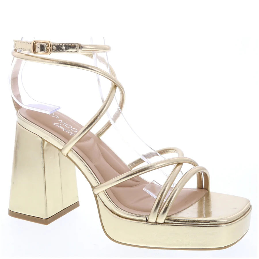 3D Strappy Platform Dress Sandal (GOLD)