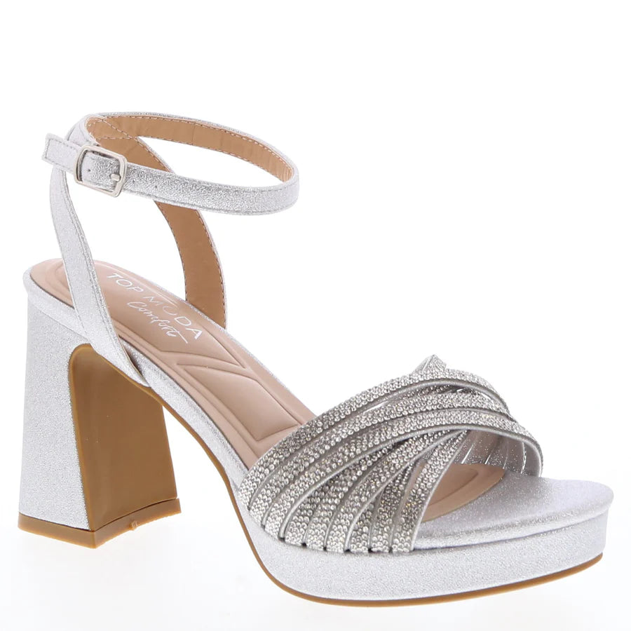Rhinestone Cross Straps Comfort Platform Dress Shoe (SILVER GLITTER)