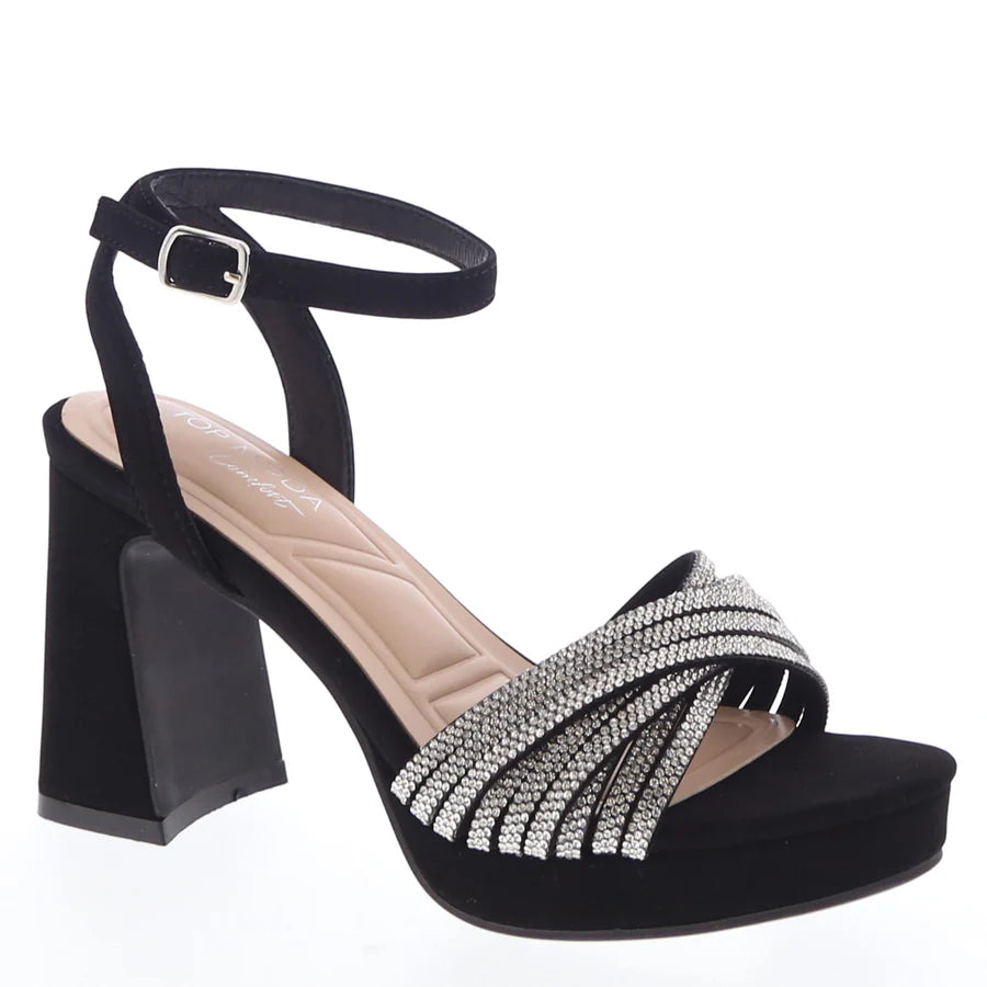 Rhinestone Cross Straps Comfort Platform Dress Shoe (BLACK)