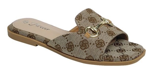 Metal Buckle Accent Slip-On Mule Sandal (PRINT)