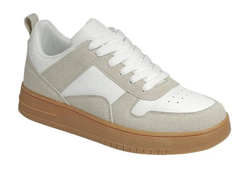 Color Block Lace-Up Sneaker (BEIGE/WHITE)