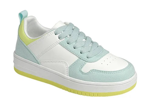 Color Block Lace-Up Kids Sneaker (MINT/LEMON)