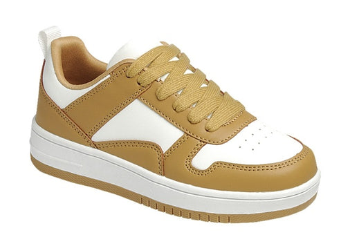 Color Block Lace-Up Kids Sneaker (TAN/WHITE)