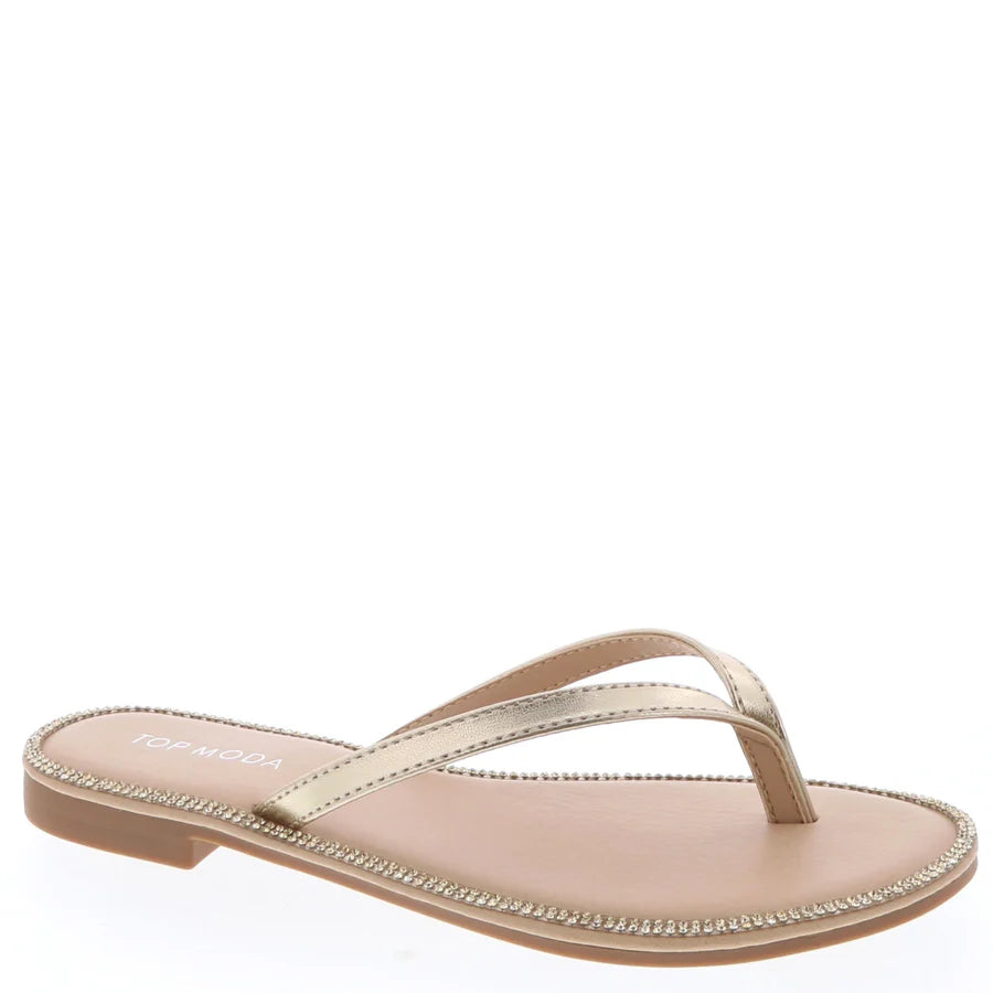 Rhinestone Lined Flip Flop Sandal (GOLD)