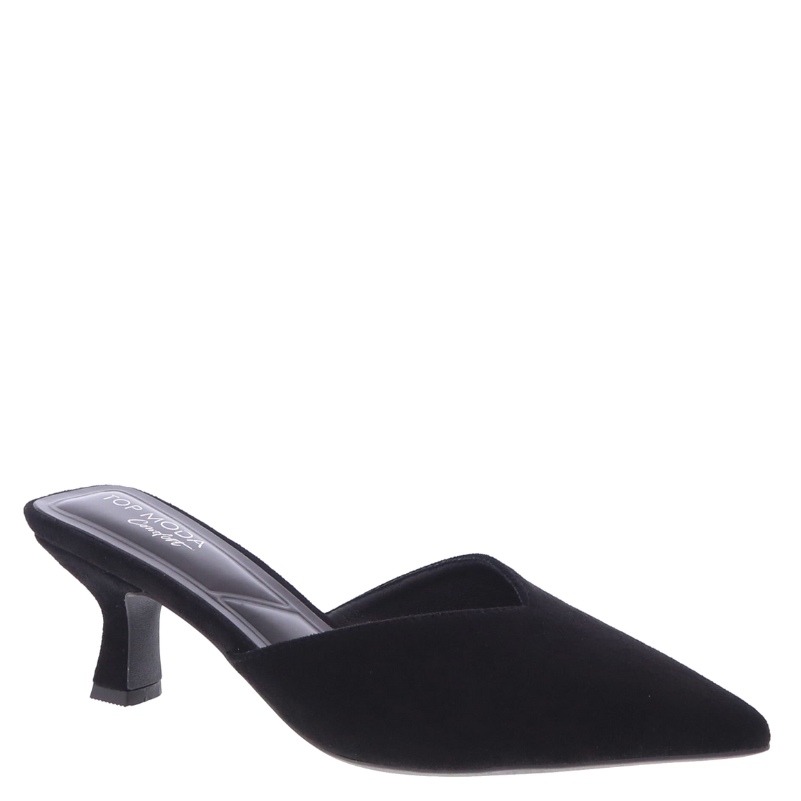V-Cut Pointed Kitten Heel Mule (BLACK)