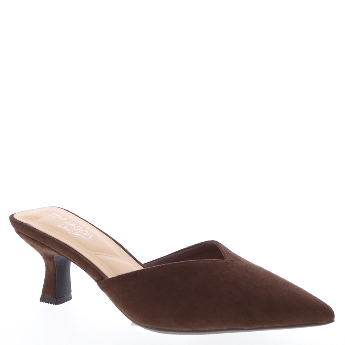 V-Cut Pointed Kitten Heel Mule (BROWN)