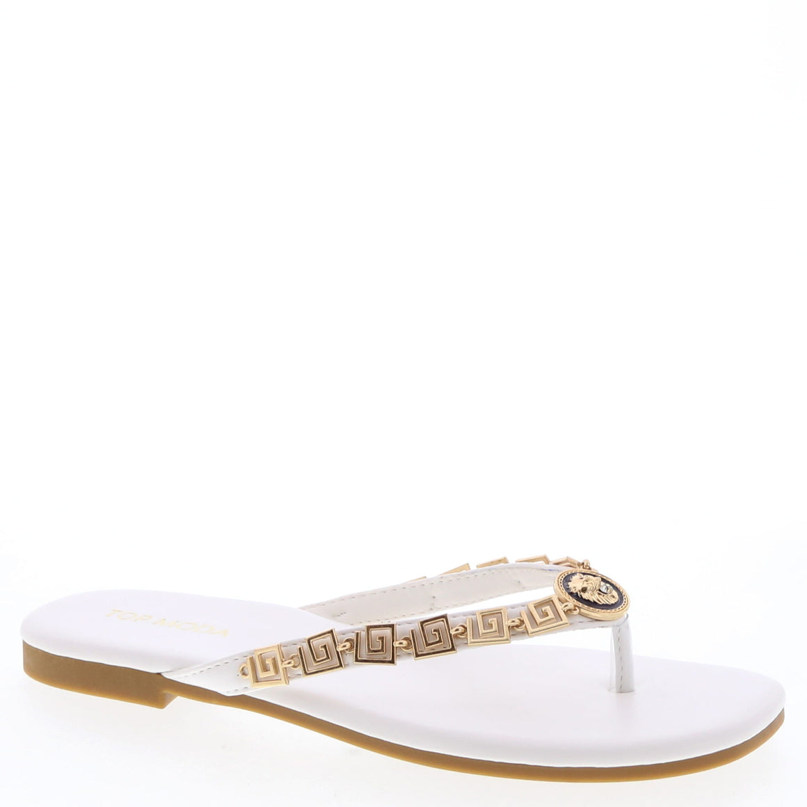Medallion Chain Flip-Flop Sandal (WHITE)