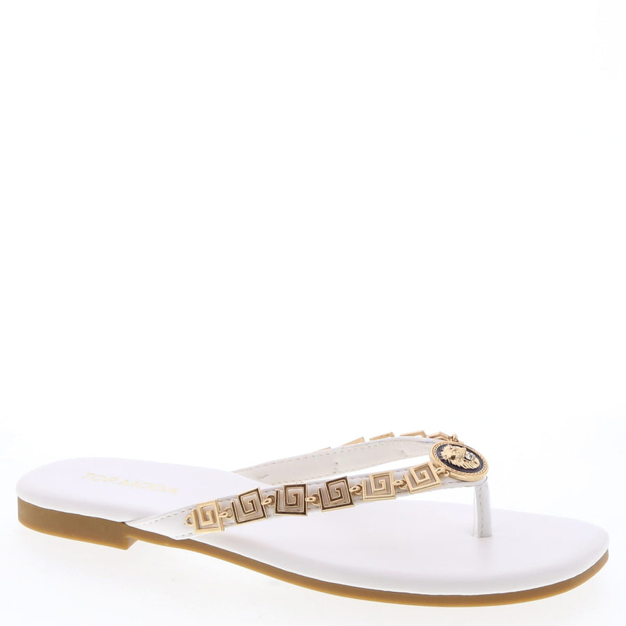 Medallion Chain Flip-Flop Sandal (WHITE)
