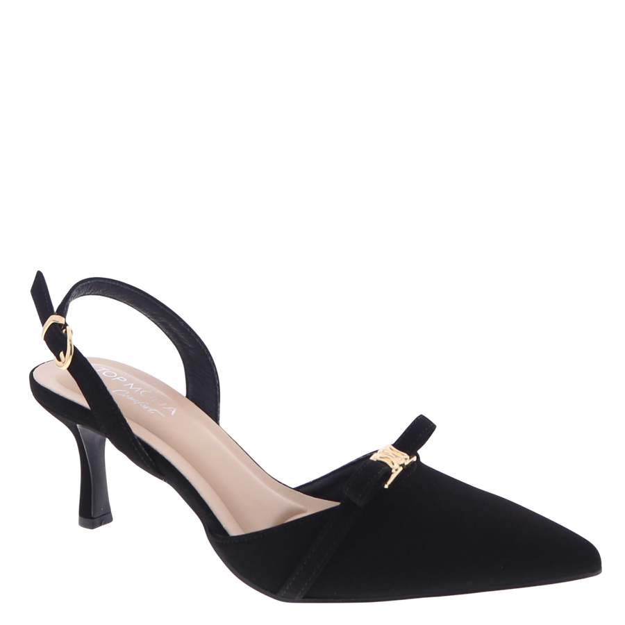 Bow Strap Buckled Slingback Dress Pump (BLACK)