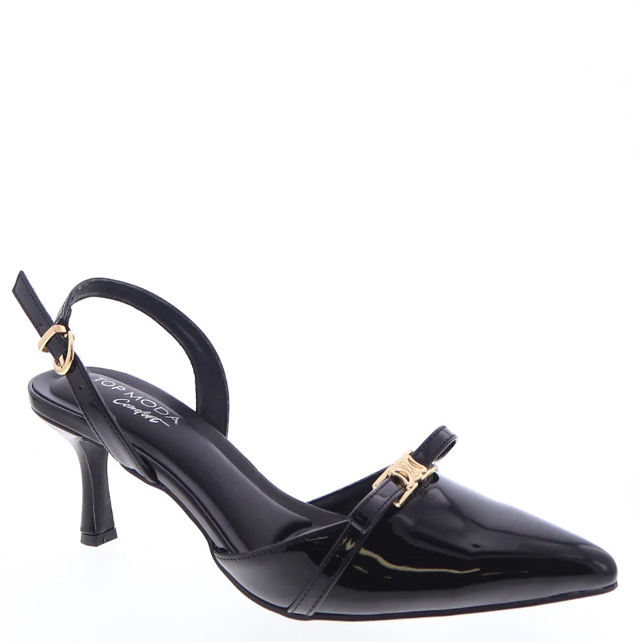 Bow Strap Buckled Slingback Dress Pump (BLACK PATENT)