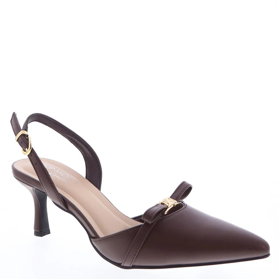 Bow Strap Buckled Slingback Dress Pump (BROWN)