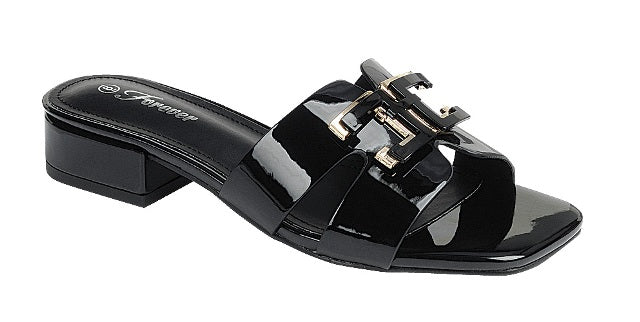 H-Buckle Low Heel Dress Sandal (BLACK)