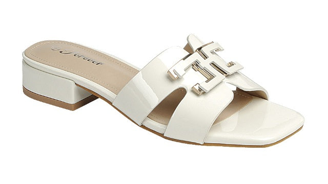H-Buckle Low Heel Dress Sandal (WHITE)