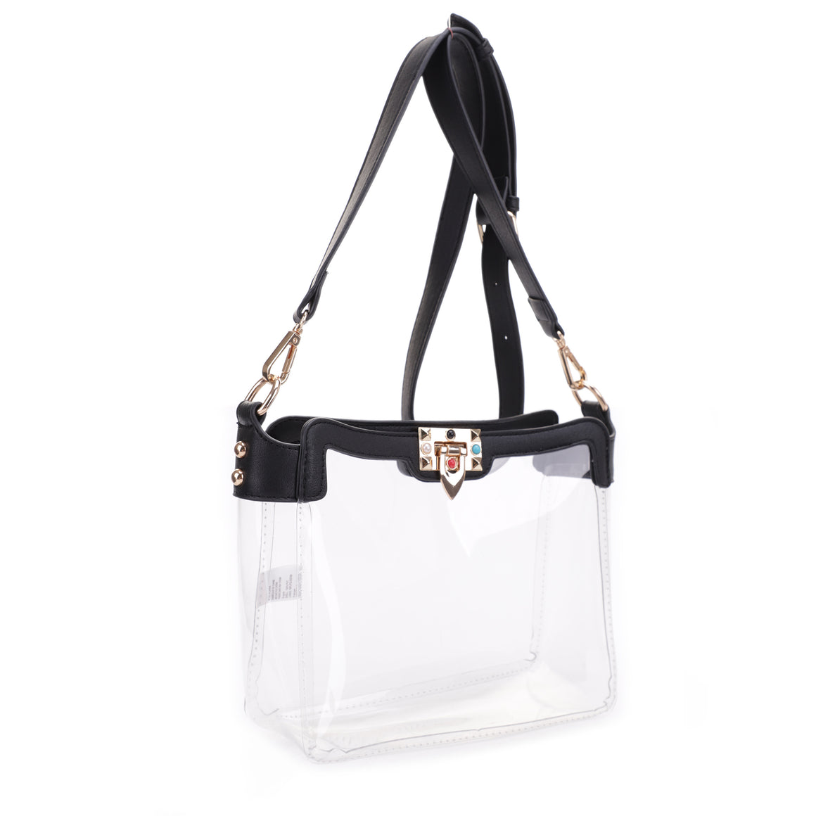 Clear Jewel Accent Crossbody Bag (CLEAR/BLACK)