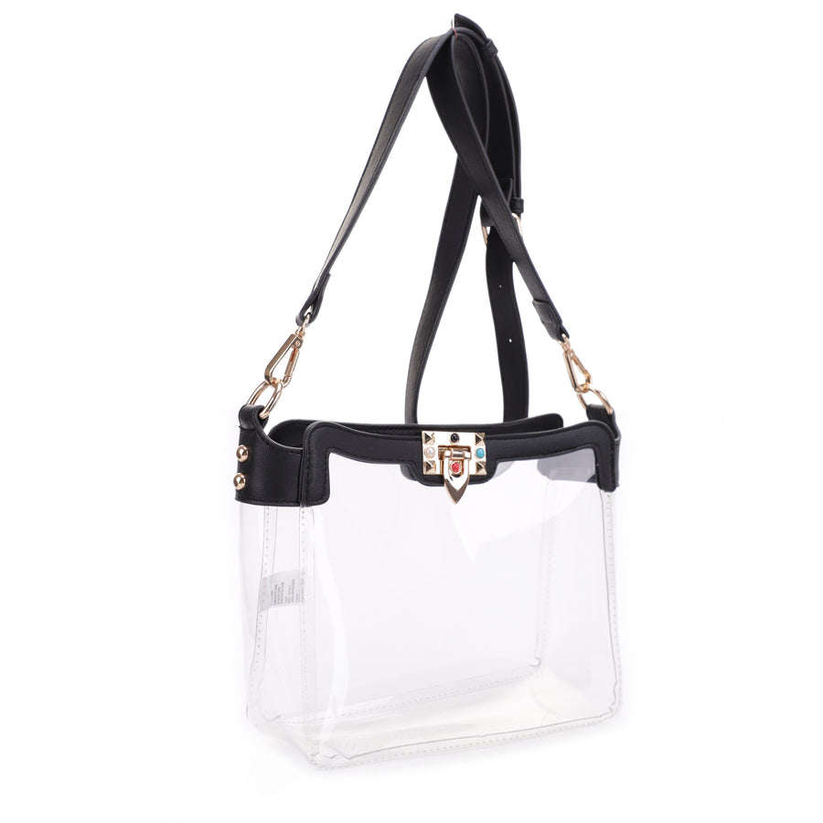 Clear Jewel Accent Crossbody Bag (CLEAR/BLACK)