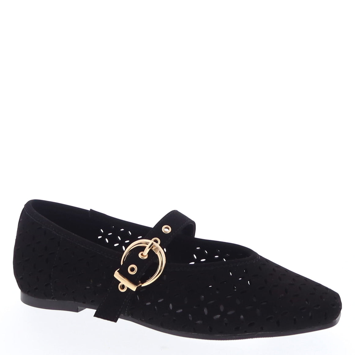 Laser-Cut Eyelet Mary Jane Flat (BLACK)
