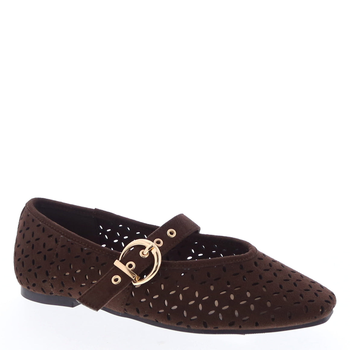 Laser-Cut Eyelet Mary Jane Flat (BROWN)