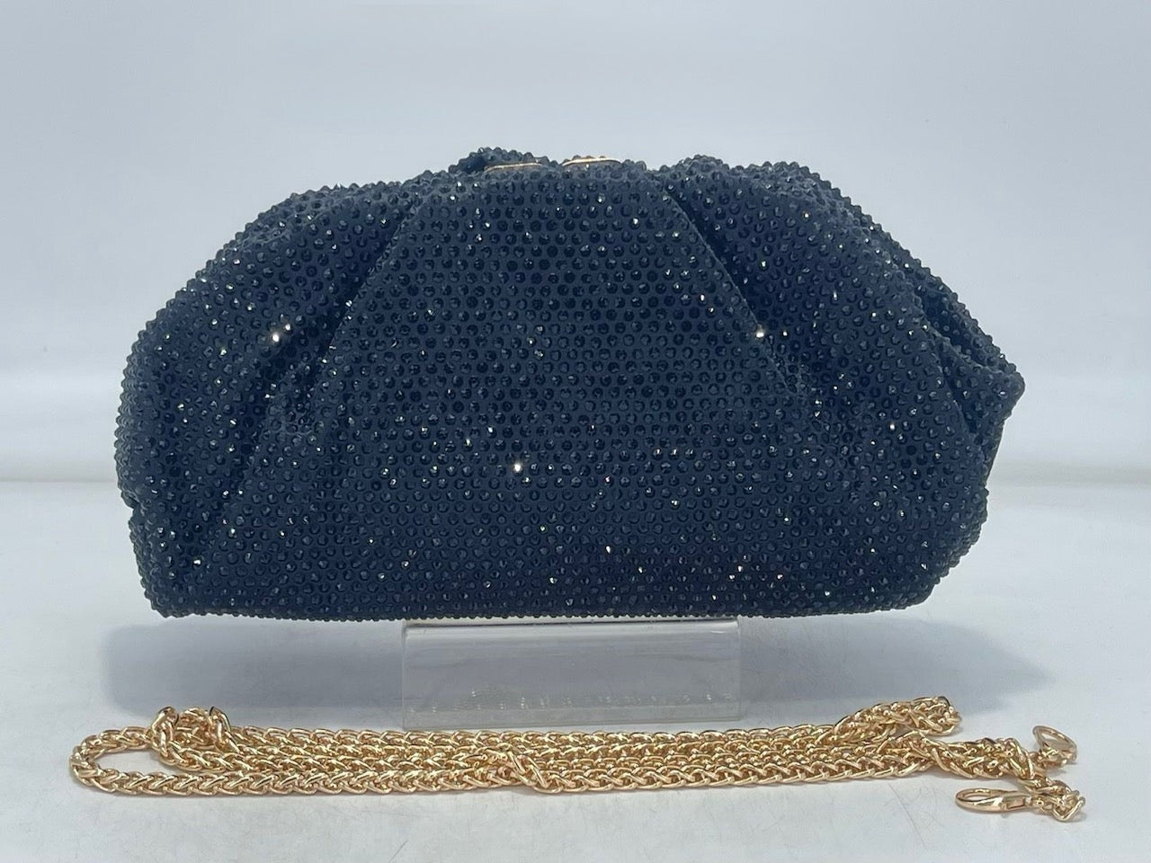 Rhinestone Slouch Clasp Evening Bag (BLACK)