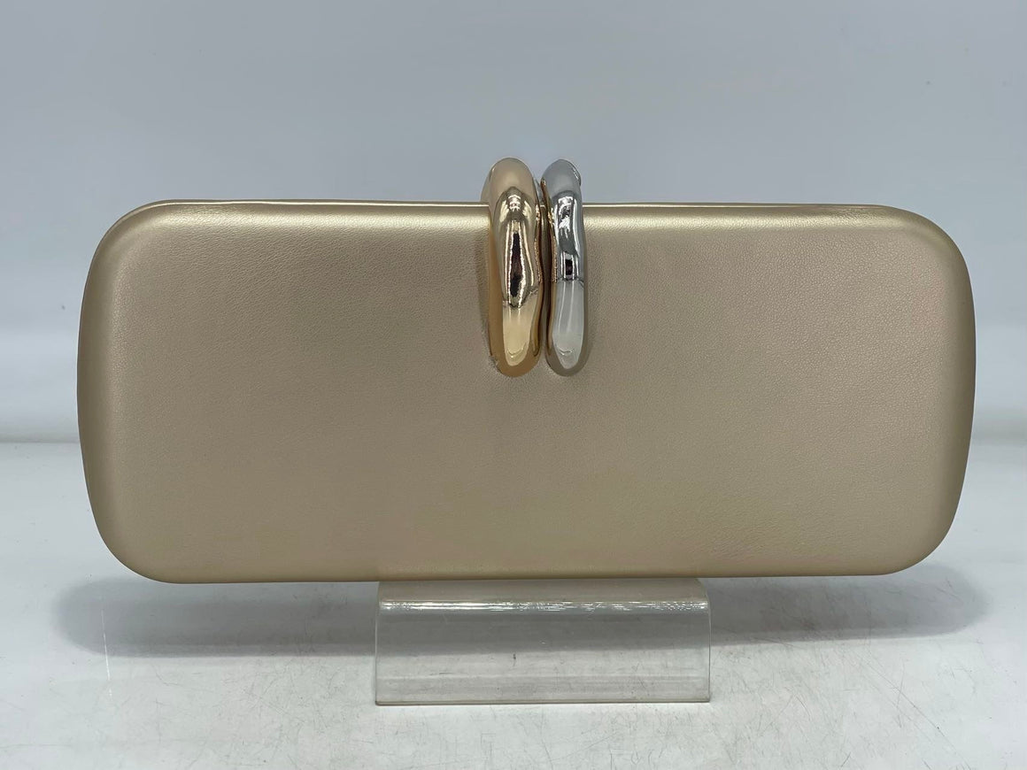 Mixed Metal Clap Evening Clutch (GOLD)