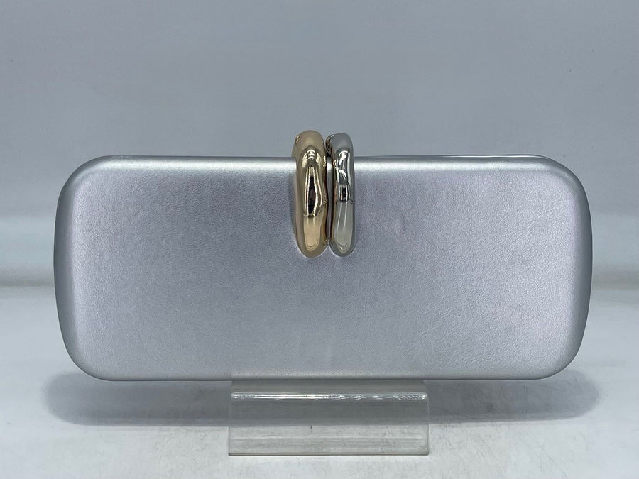Mixed Metal Clap Evening Clutch (SILVER)