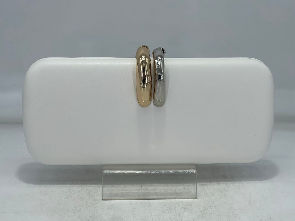 Mixed Metal Clap Evening Clutch (WHITE)