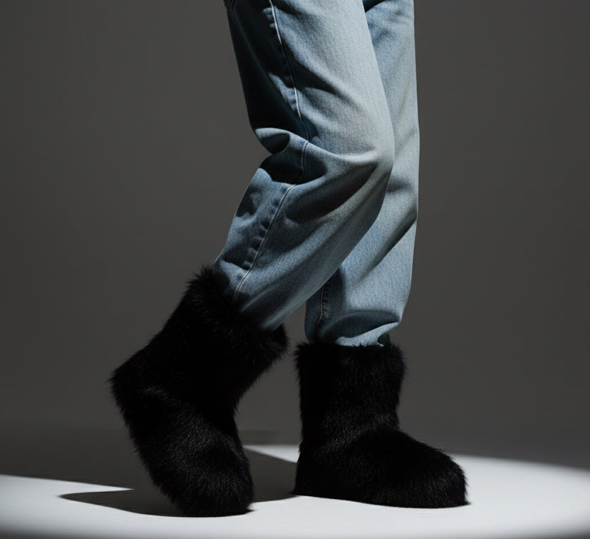 Faux Fur Short Rave Boot (BLACK)